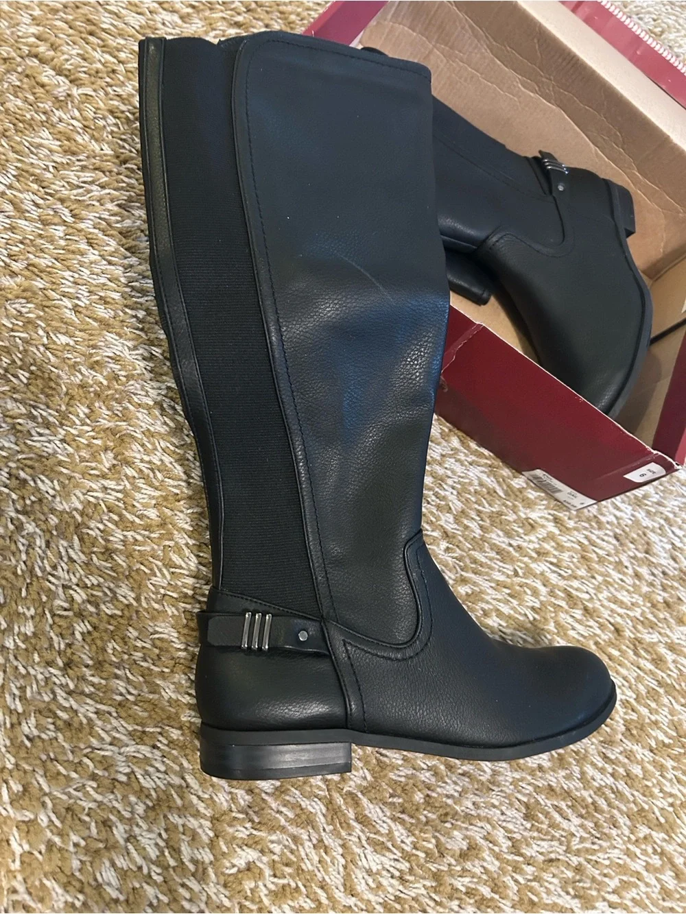 dressbarn Black Over-the-Knee Riding Boots with Buckle Accent